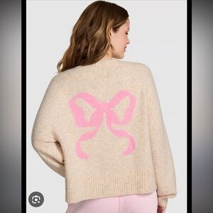 LoveShackFancy x PINK Cream Cardigan Sweater with Pink Bow Back XXS